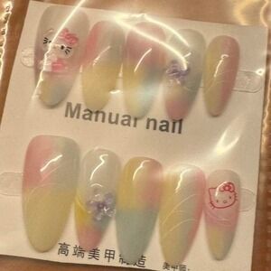 Pastel Hello Kitty Press On Nails Kawaii Handmade‎ Nail Art Set